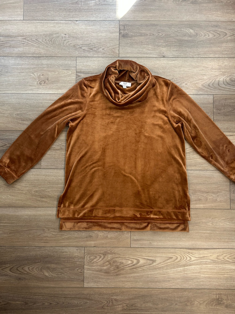 Magaschoni Velour Cowl Neck Top Caramel Brown XL